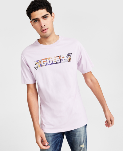 Guess Men's Abstract Short Sleeve Crewneck Foil Logo Graphic T-shirt In Linen Lilac