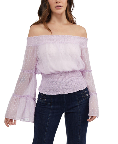 Bebe Swiss Dot Bell Sleeve Blouse In Lavender