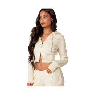 Edikted Ray Cable Stitch Hooded Crop Jacket In Cream