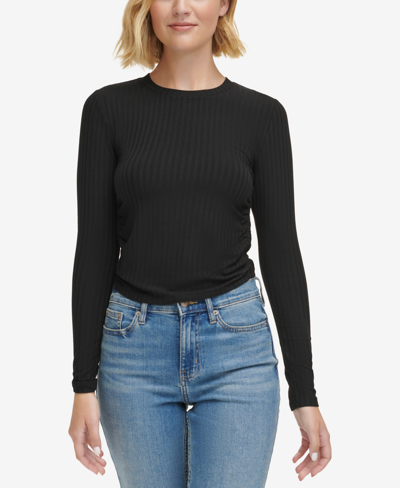 Calvin Klein Jeans Est.1978 Women's Crewneck Side-ruched Top, Created For Macy's In Black