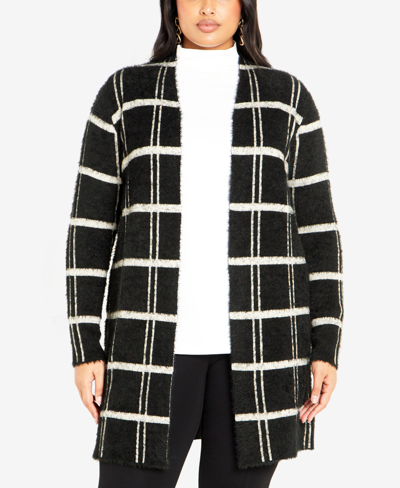 Avenue Plus Size Emily Check Shrug On Coatigan Sweater In Black