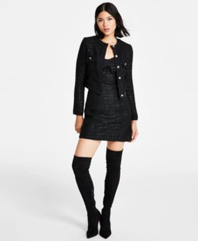 Guess Womens Clarissa Tweed Jacket Sleeveless Dress In Black Tweed Fantasy
