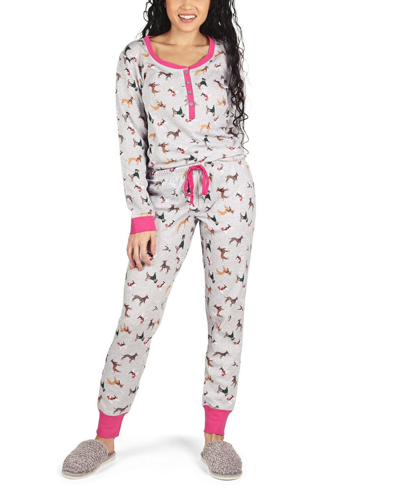 Memoi Women's Dog Mania 2 Piece Pajama Set In Gray Heather