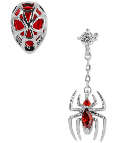 Girls Crew Color Crystal Spiderman Mismatch Stud & Drop Earrings In Silver