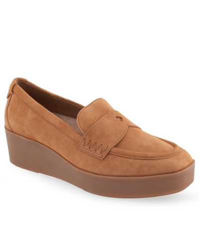 Aerosoles Cetara Tailored-loafer-wedge In Tan Suede