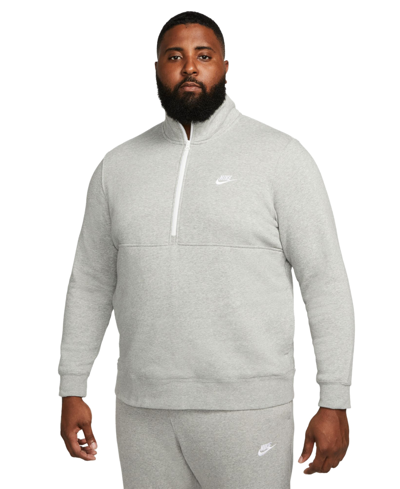 Nike Sportswear Club Men's Brushed Back Half-zip Pullover In Dark Grey Heather