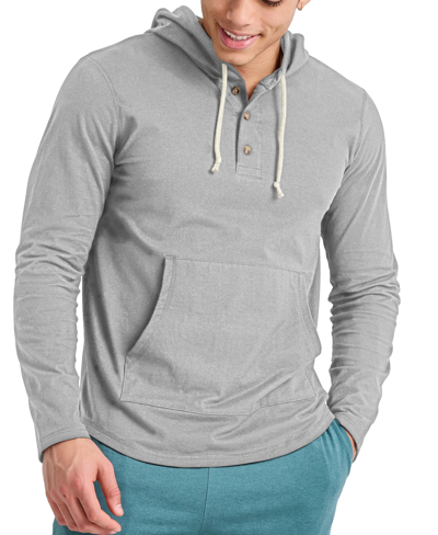 Alternative Apparel Men's Hanes Originals Cotton Henley Hooded Sweatshirt In Gray