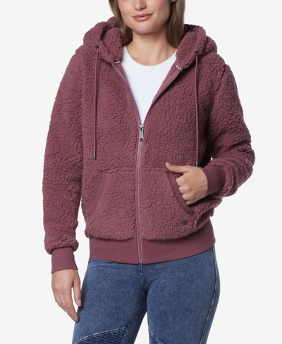 Marc New York Andrew Marc Sport Women's Faux Fur Zip Up Hoodie Jacket In Dried Roses