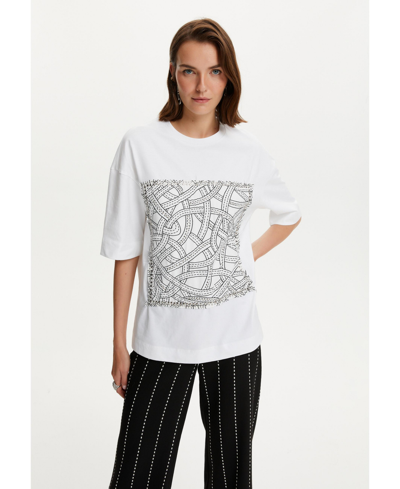 Nocturne Women's Printed Oversize T-shirt In White