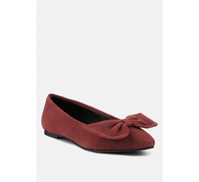 Rag & Co Chuckle Burgundy Big Bow Suede Ballerina Flats In White