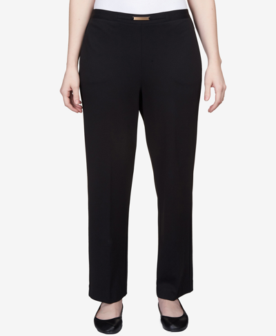 Alfred Dunner Petite Park Place Stretch Knit Buckle Ponte Pants, Petite & Petite Short In Ebony
