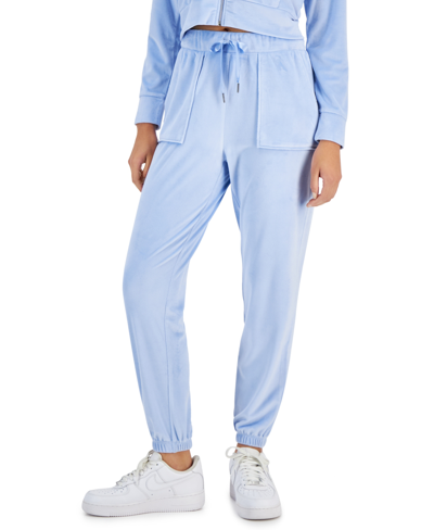 Crave Fame Juniors' High-rise Pull-on Velour Joggers In Chambray Blue