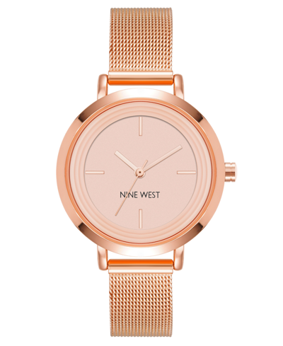 Nine West Women's Quartz Rose Gold-tone Stainless Steel Mesh Band Watch, 34mm
