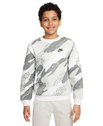 Nike Big Kids Sportswear Club Fleece Camo-print Sweatshirt In Grey