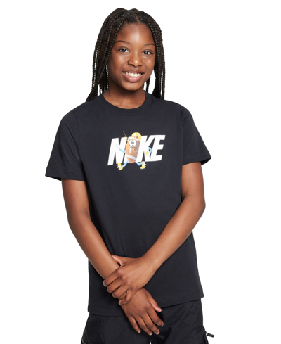 Nike Big Kids Sportswear Relaxed-fit Printed T-shirt In Black