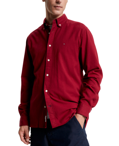 Tommy Hilfiger Flex Brushed Long Sleeve Mens Shirt In Rouge