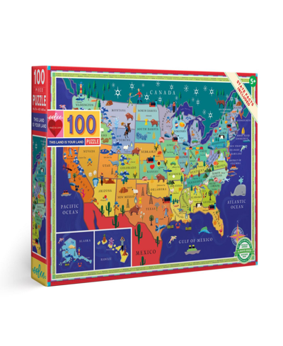 Eeboo Kids' This Land Is Your Land 100 Piece Puzzle Set In Multi