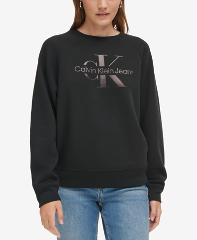 Calvin Klein Jeans Est.1978 Women's Foil-sliced Monogram Logo Sweatshirt In Blk Black