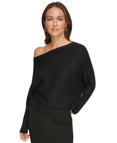Dkny Women's Dolman-sleeve Ribbed Knit Sweater In Black
