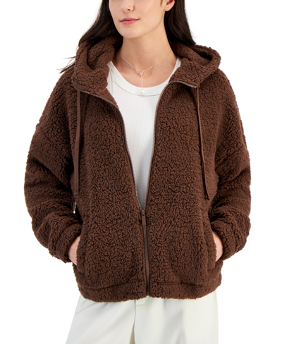 Planet Heart Juniors' Cozy Plush Zip-up Long-sleeve Jacket In Shaved Chocolate
