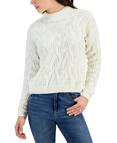 Planet Heart Juniors' Cable-knit Chenille Sweater In Egret
