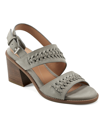 Earth Women's Anty Round Toe Stacked Heel Dress Sandals In Gray Nubuck