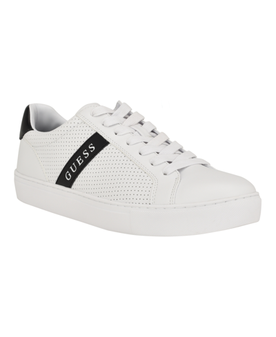 Guess Men's Bixly Low Top Lace-up Casual Sneakers In White,black