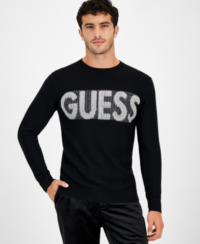 Guess Men's Amyas Crewneck Long Sleeve Logo Sweater In Jet Black