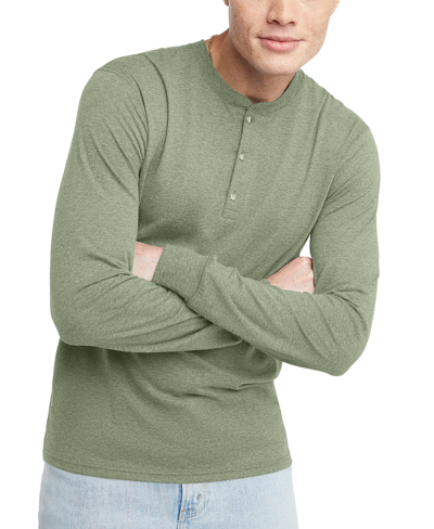 Alternative Apparel Men's Hanes Originals Tri-blend Long Sleeve Henley T-shirt In Equilibrium Green