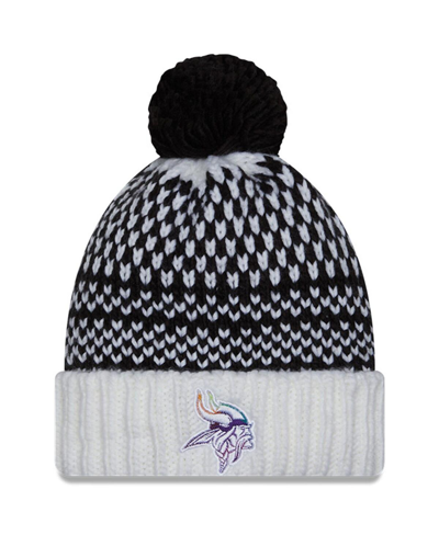 New Era Women's  Black, White Minnesota Vikings 2023 Nfl Crucial Catch Cuffed Pom Knit Hat In Black,white