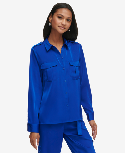 Calvin Klein Women's Long-sleeve Button-front Shirt In Klein Blue