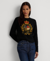 Ralph Lauren Intarsia-knit Crest Cotton-blend Sweater In Black
