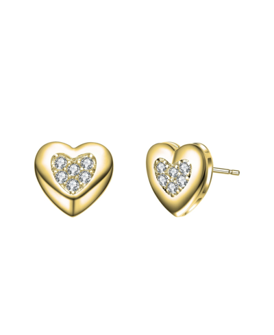 Stella Valentino Sterling Silver 14k Yellow Gold Plated With 0.18ctw Lab Created Moissanite Pave Heart Stud Earrings