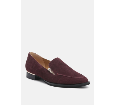 Rag & Co Sara Burgundy Suede Slip-on Loafers In Red