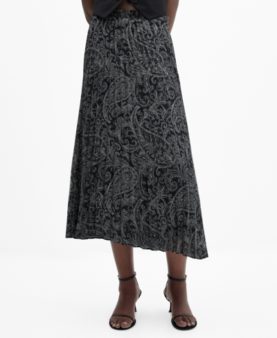 Mango Paisley Print Pleated Skirt Black