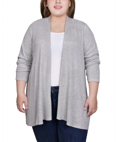 Ny Collection Plus Size Long Sleeve Swing Cardigan Sweater In Oatmeal