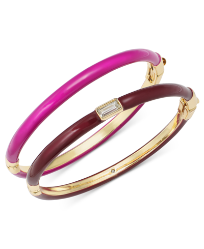 On 34th Gold-tone 2-pc. Set Enamel & Stone Hinge Bracelet, 2.3", Created For Macy's In Pink