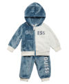 GUESS BABY BOYS VELOUR ZIP UP SWEATSHIRT AND JOGGERS, 2 PIECE SET