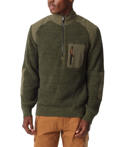 Bass Outdoor Men's Quarter-zip Long Sleeve Pullover Patch Sweater In Deep Lechen Green,forest Night
