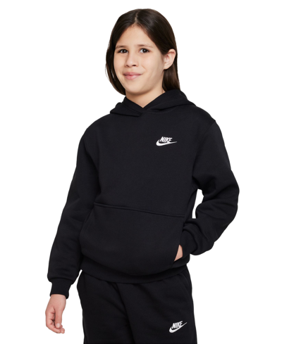 Nike Sportswear Big Kids Club Fleece Pullover Hoodie In Black,white