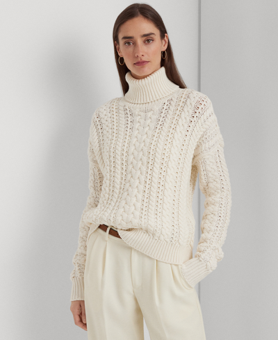 Lauren Ralph Lauren Cable-knit Cotton-blend Turtleneck In Mascarpone Cream
