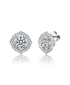 STELLA VALENTINO STERLING SILVER WHITE GOLD PLATED WITH 2.34CTW LAB CREATED MOISSANITE ROUND GEOMETRIC HALO STUD EARR