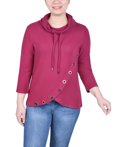 Ny Collection Women's 3/4 Sleeve Top With Grommet Hem In Raspberry Radiance