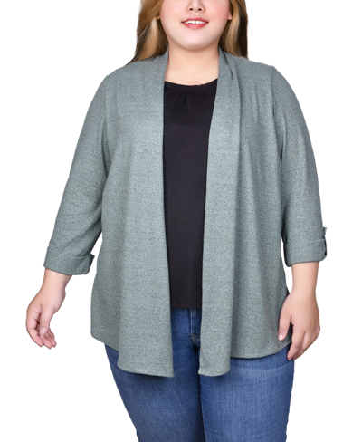 Ny Collection Plus Size 3/4 Sleeve Two In One Top In Hunter Green