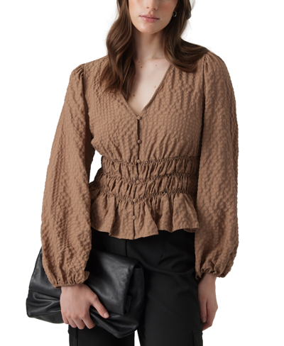 Vero Moda Women's Textured Smocked-waist Peplum Top In Brown Lentil