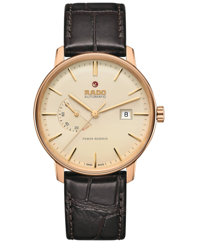 Rado Men's Coupole Classic Automatic Brown Leather Strap Watch 41mm In White
