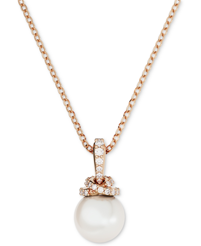 SWAROVSKI ROSE GOLD-TONE PAVE & IMITATION PEARL PENDANT NECKLACE, 15" + 2" EXTENDER