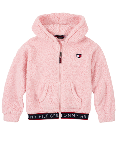 Tommy Hilfiger Kids' Little Girls Sherpa Zip Up Hoodie In Pink