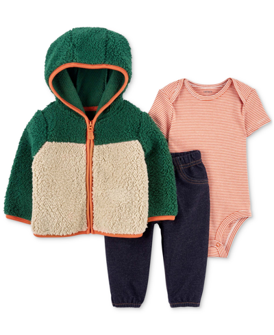 Carter's Baby Boys Colorblocked Faux-sherpa Jacket, Bodysuit And Pants, 3 Piece Set In Multi