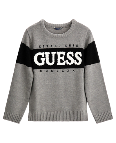 Guess Kids' Big Boys Soft Blend Embroidered Chenille Logo Sweater In Gray